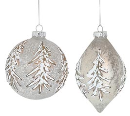 ORNAMENT GOLD AND WHITE RAISED PINE TREE