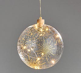 ORNAMENT LIGHT UP CLEAR WITH GOLD STARS