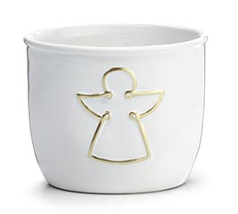 GOLD ANGEL ON WHITE CERAMIC PLANTER