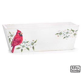 CARDINAL ON DOGWOOD BRANCH WOOD PLANTER