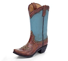 TEAL/BROWN RESIN BOOT VASE