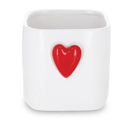 RED HEART ON WHITE SQUARE PLANTER