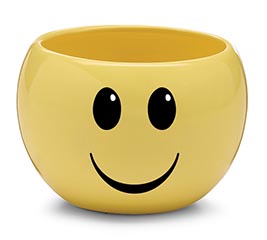 YELLOW SMILE FACE CERAMIC PLANTER