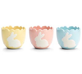 EGG SHAPE WHITE BUNNY CERAMIC PLANTER