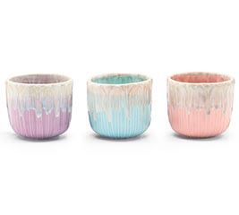 SMALL DRIPPING GLAZE RIBBED PLANTER