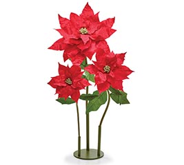 3 LARGE RED POINSETTIAS ON A STAND