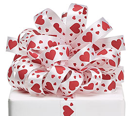 #5 WHITE SATIN RED HEARTS RIBBON