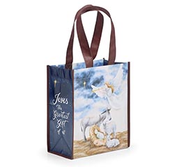 BABY JESUS WITH ANGELS  ANIMALS TOTE
